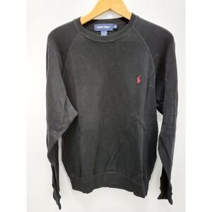 Polo Golf Ralph Lauren Sweatshirt Mens M Black‎ Red Pony Waffle Knit USA Vintage